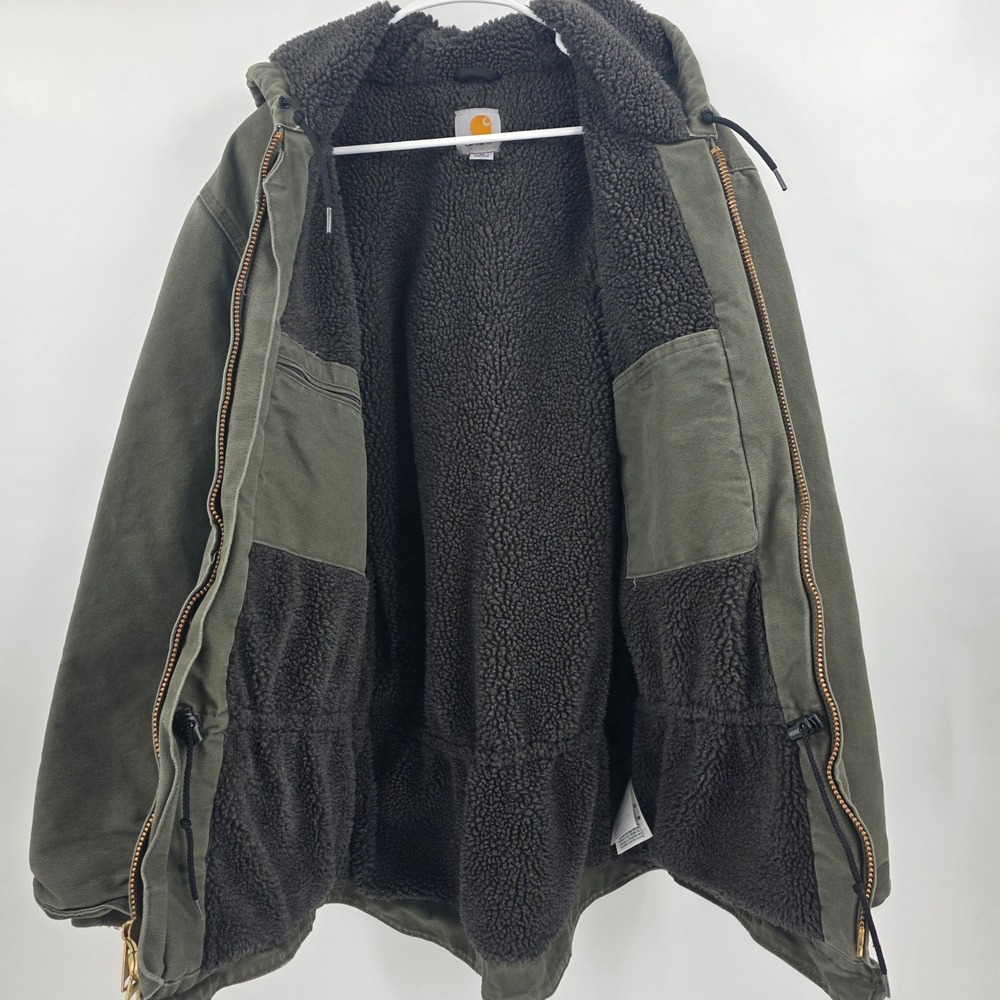 CARHARTT C95 JACKSON COAT MENS MEDIUM ARMY GREEN GRAY SHERPA HOODED JACKET 2014 - Picture 7 of 16
